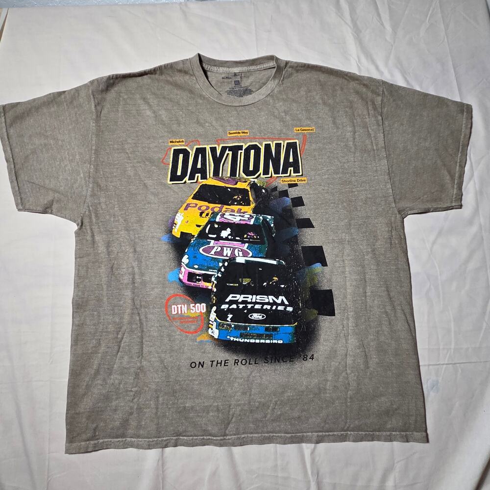 Alpha Collective Daytona Racing Graphic Tee Shirt - Men's XL Gray Mineral Wash